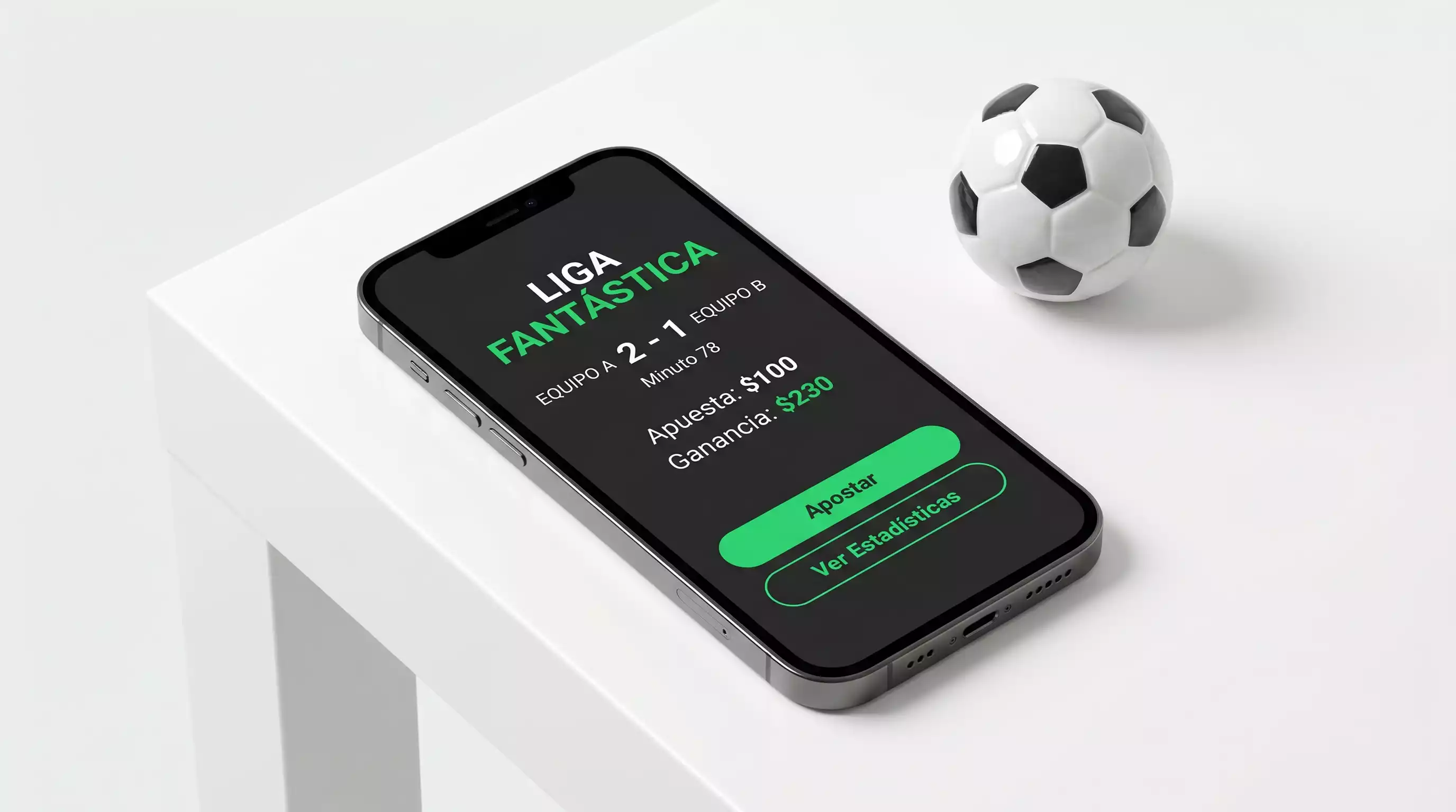Smartphone mostrando aplicación de apuestas deportivas con partido de fútbol