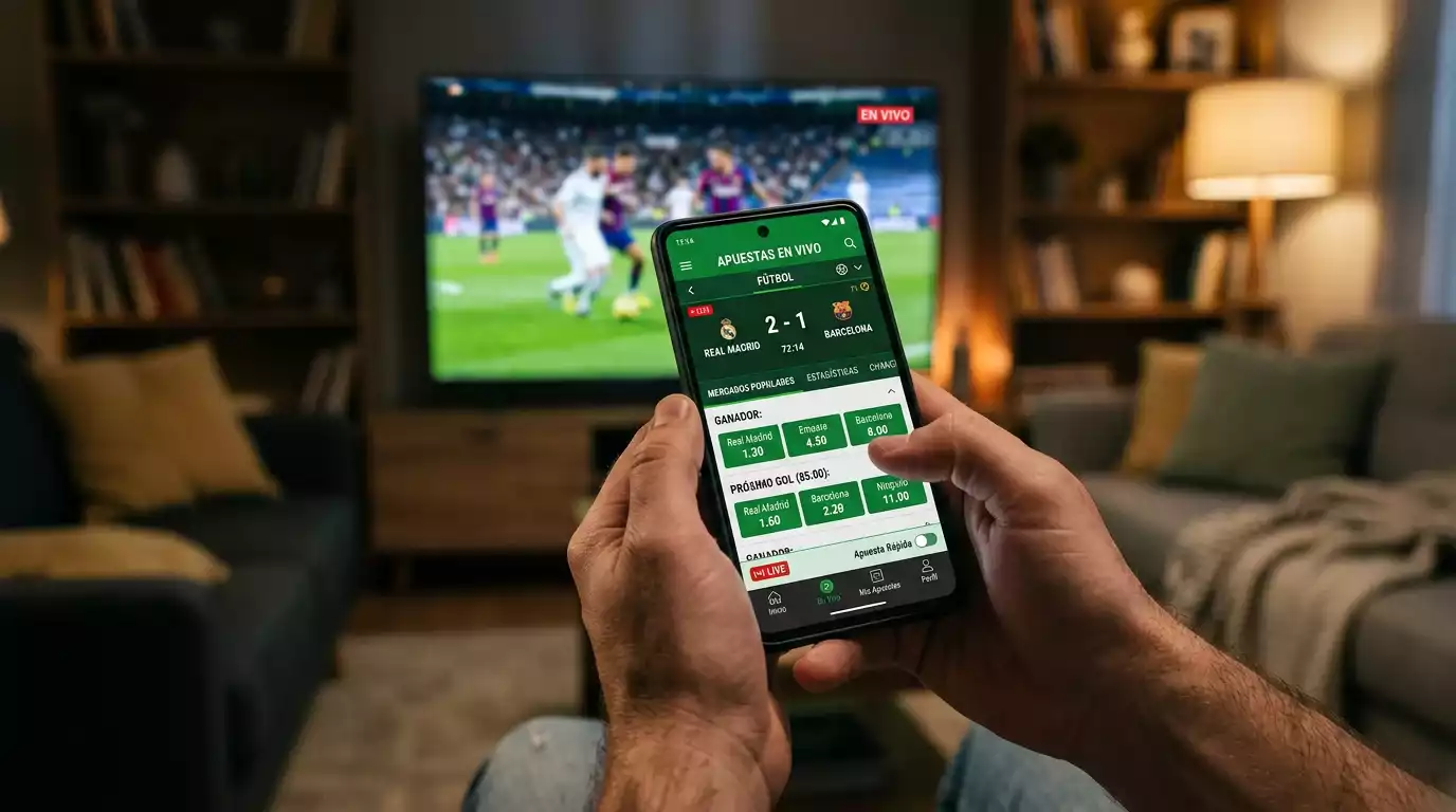Pantalla de móvil mostrando cuotas en vivo durante un partido de fútbol