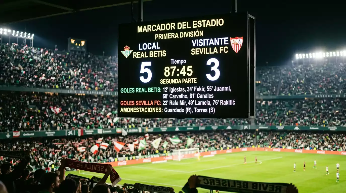Marcador de fútbol mostrando resultado con varios goles