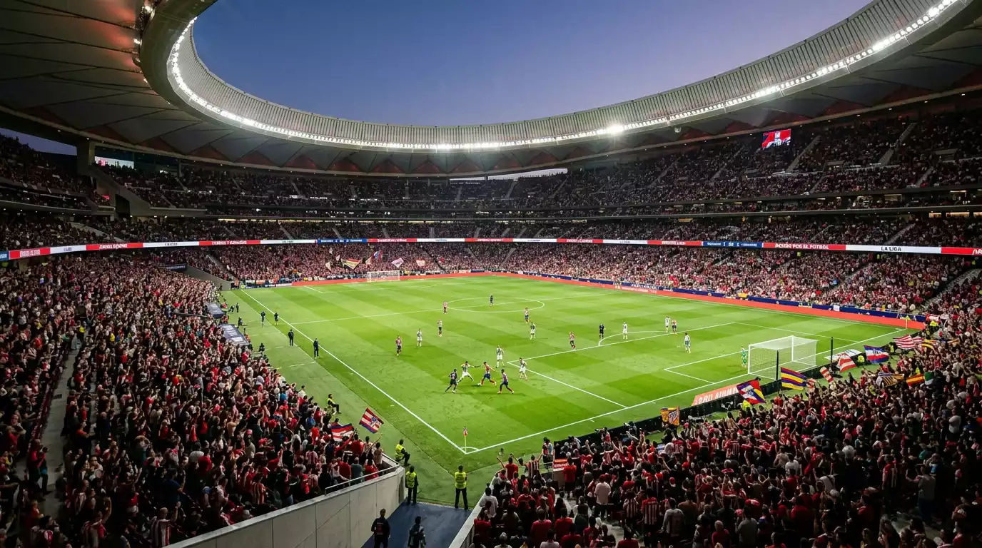 Estadio de fútbol español con aficionados durante un partido de La Liga