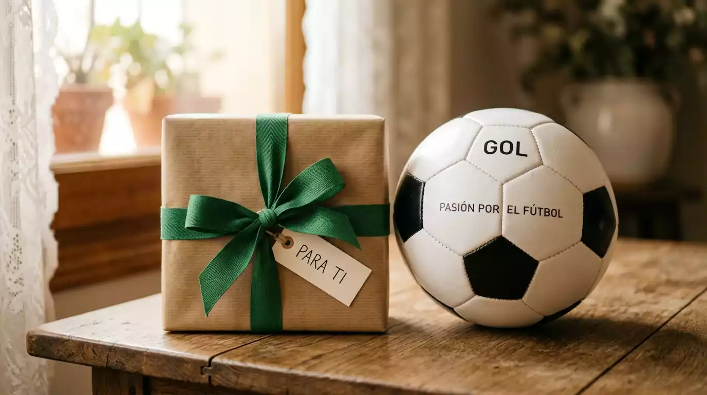 Ilustración de bono de bienvenida con símbolo de regalo y balón de fútbol