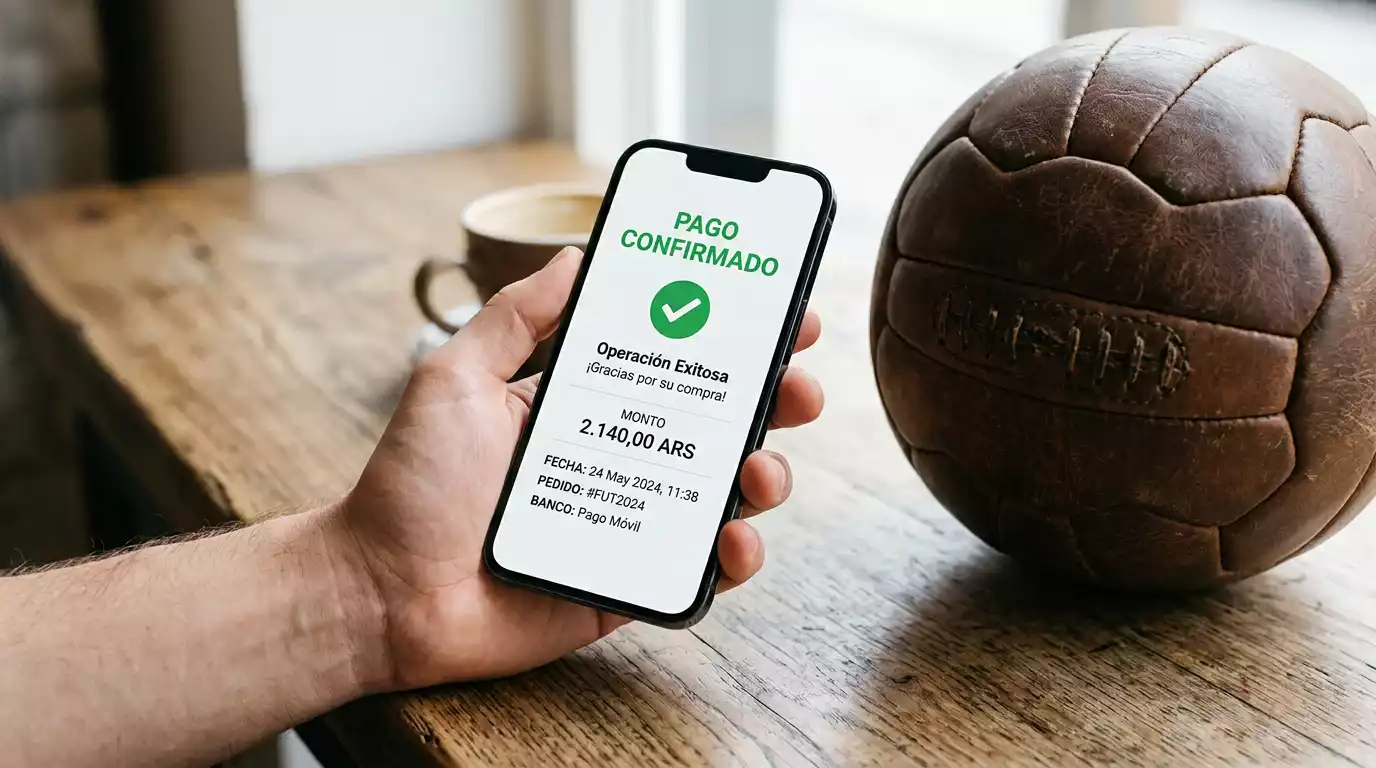 Smartphone mostrando la aplicación Bizum junto a un balón de fútbol