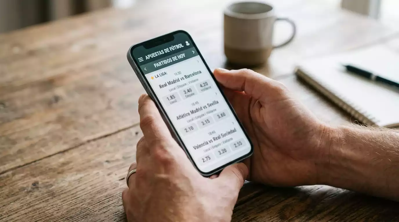 Pantalla mostrando cuotas de apuestas de fútbol con formato decimal