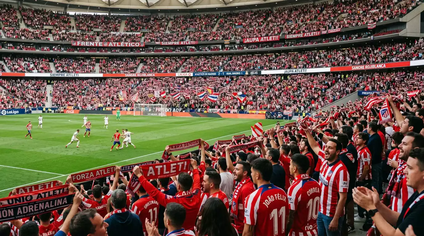 Estadio de fútbol en España durante un partido de LaLiga con aficionados