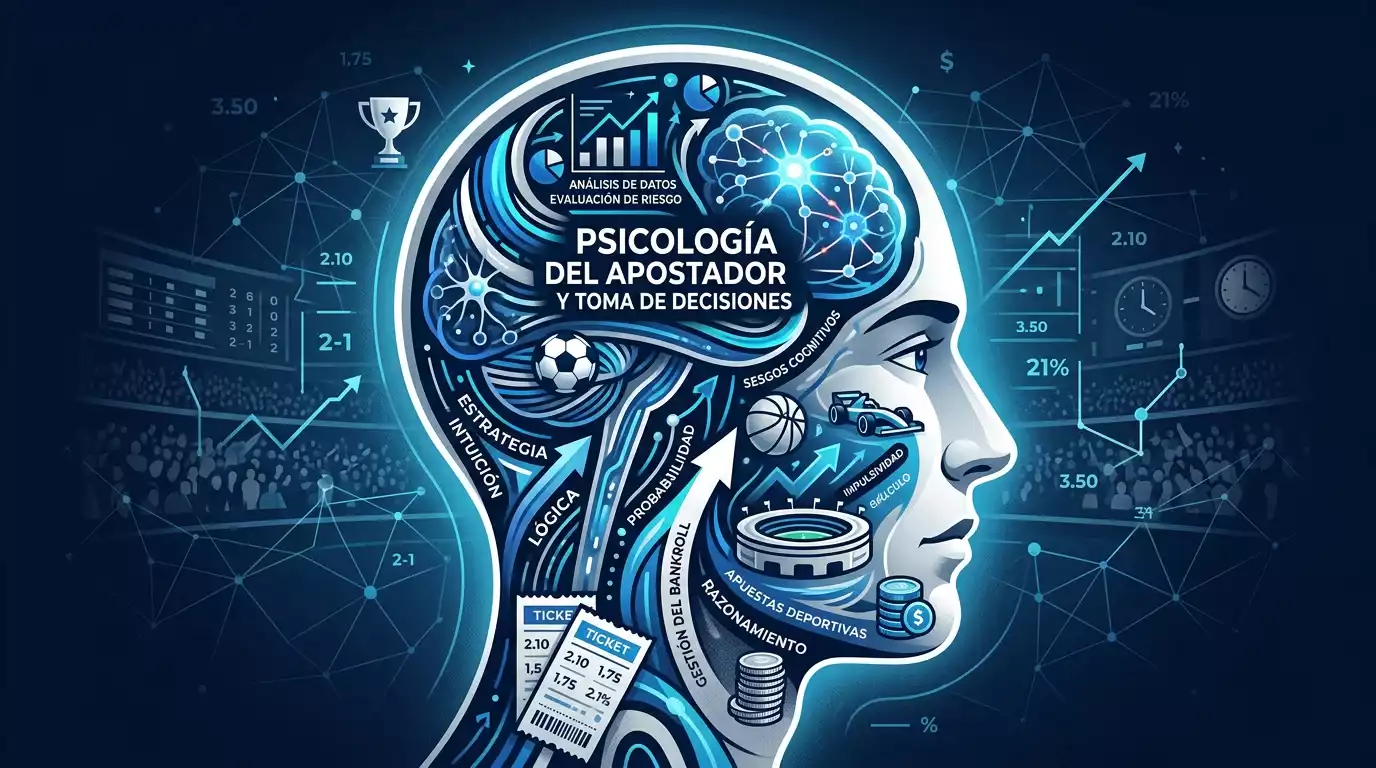 Cerebro con símbolos de apuestas representando sesgos cognitivos
