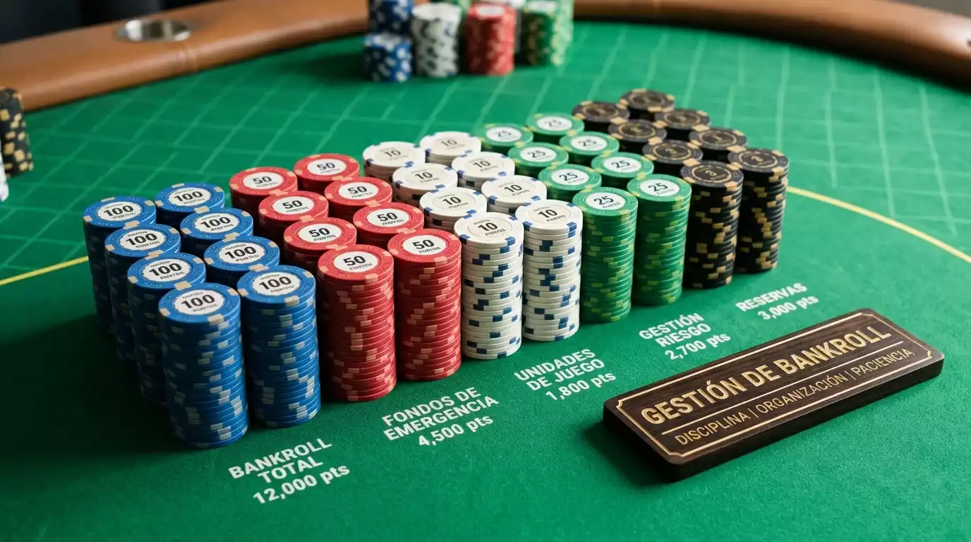 Fichas de casino organizadas representando gestión de bankroll